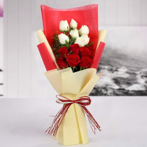 Beautiful Red & White Roses Bouquet
